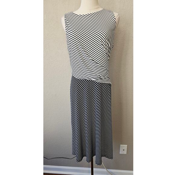 Lauren by Ralph Lauren Dresses & Skirts - Lauren by Ralph Lauren Asymmetrical ‎ Jersey Striped Dress Women 10 White Black